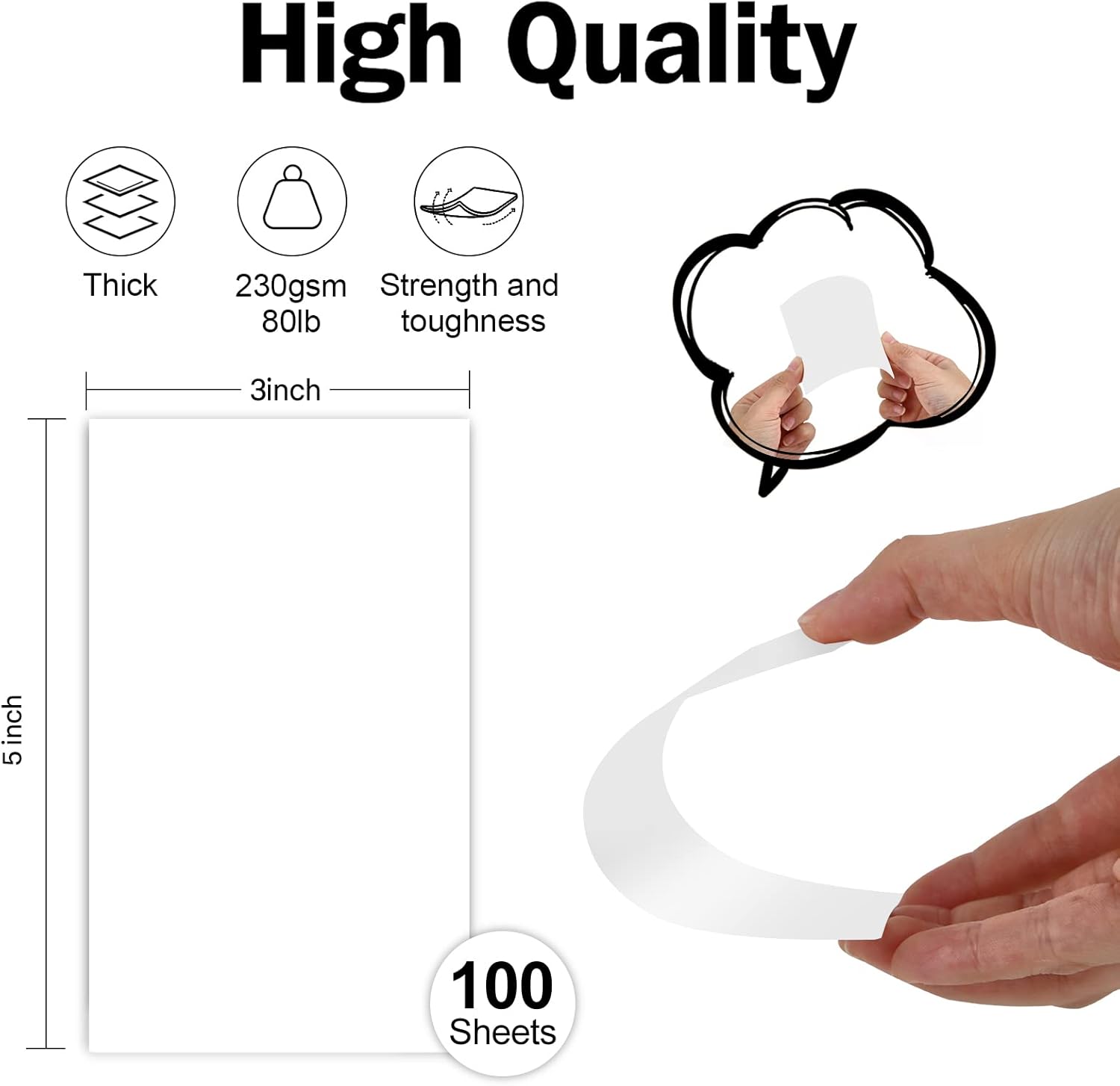 100 Pack White Blank Index Cards 3x5 Unlined Note Cards, Goefun 80lb Heavy Duty Card Stock Thick Paper for Postcards, Photo Paper, Syllable Boards - Image 2