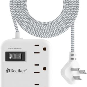 6 USB(2 USB C) Surge Protector Power Strip- 5Ft Travel Power Strip with 4.8A USB Charging Station and 4 Outlets, 13A Ultra Thin Flat Plug Braided Extension Cord with Wall Mount for Travel Office Dorm