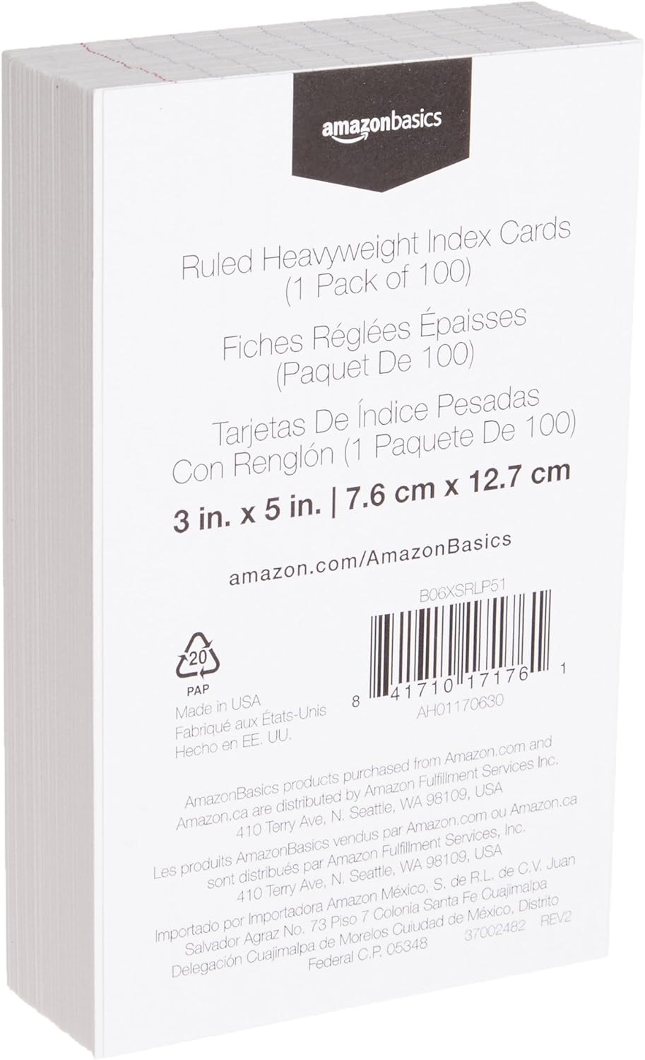 Amazon Basics Heavy Weight Ruled Lined Index Cards, White, 3x5 Inch Card, 100-Count - Image 2