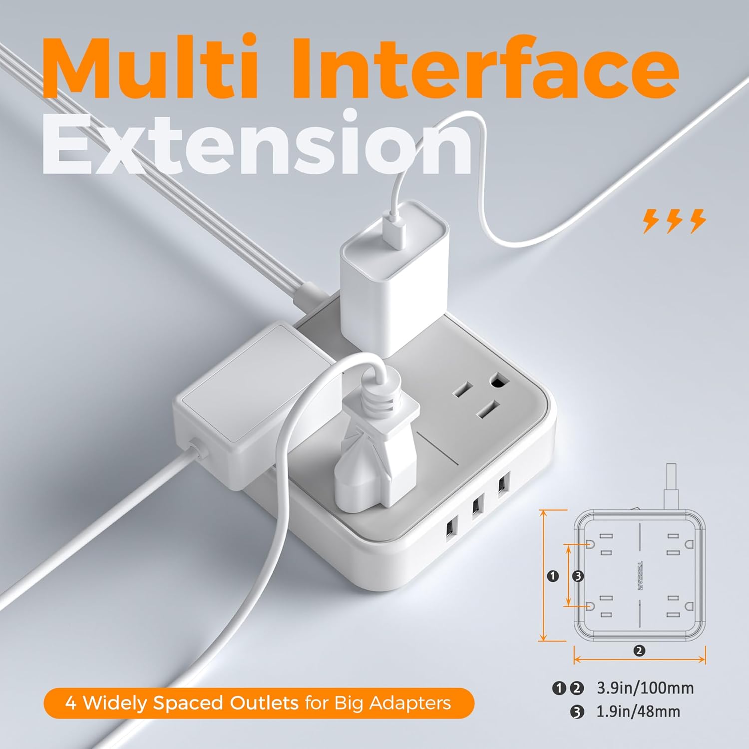Flat Plug Surge Protector Power Strip, TESSAN 5 ft Extension Cord with 4 Outlets and 3 USB Ports, Indoor Desk Charging Station, Mountable Compact for Travel, Office, School, Dorm Room Essentials - Image 4