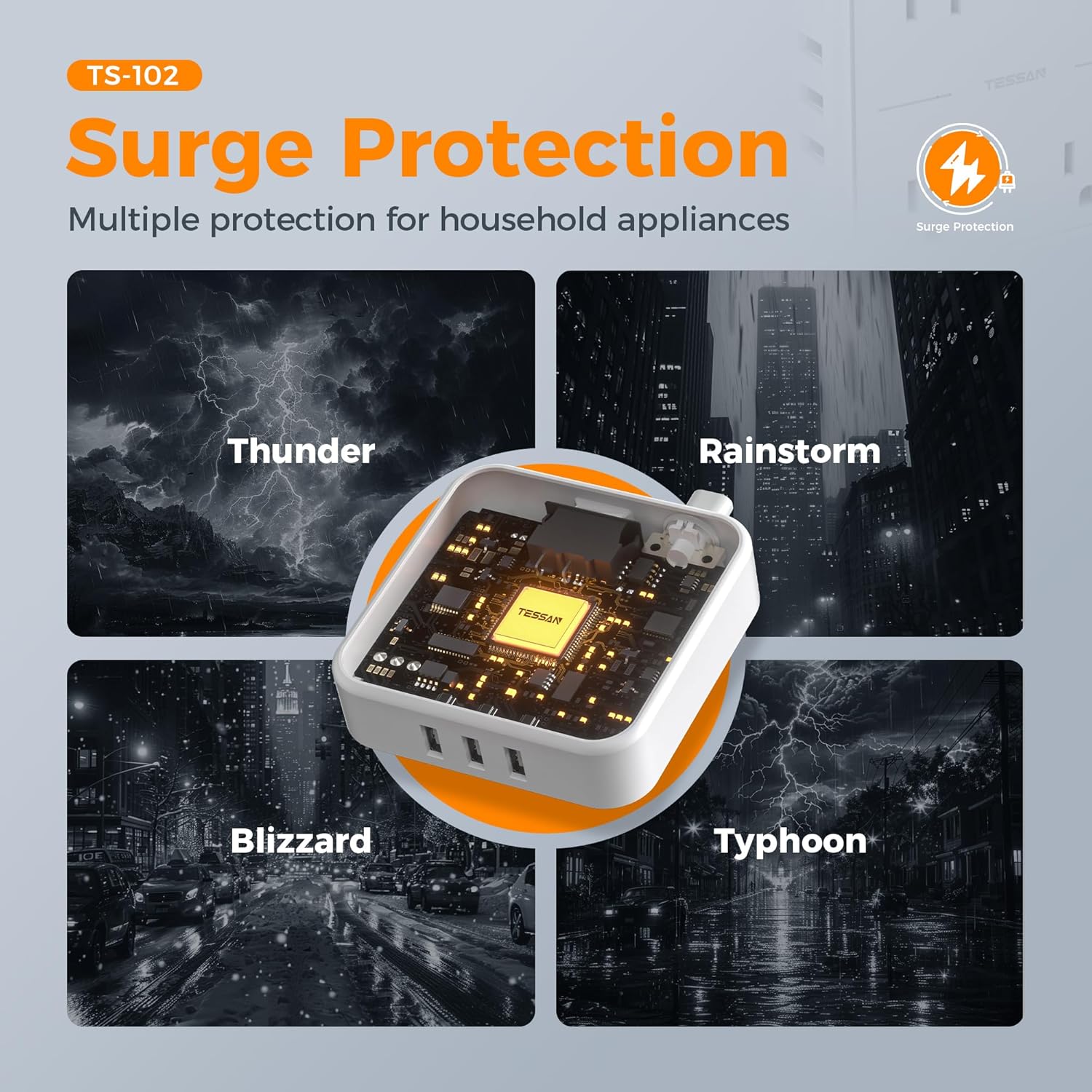 Flat Plug Surge Protector Power Strip, TESSAN 5 ft Extension Cord with 4 Outlets and 3 USB Ports, Indoor Desk Charging Station, Mountable Compact for Travel, Office, School, Dorm Room Essentials - Image 5