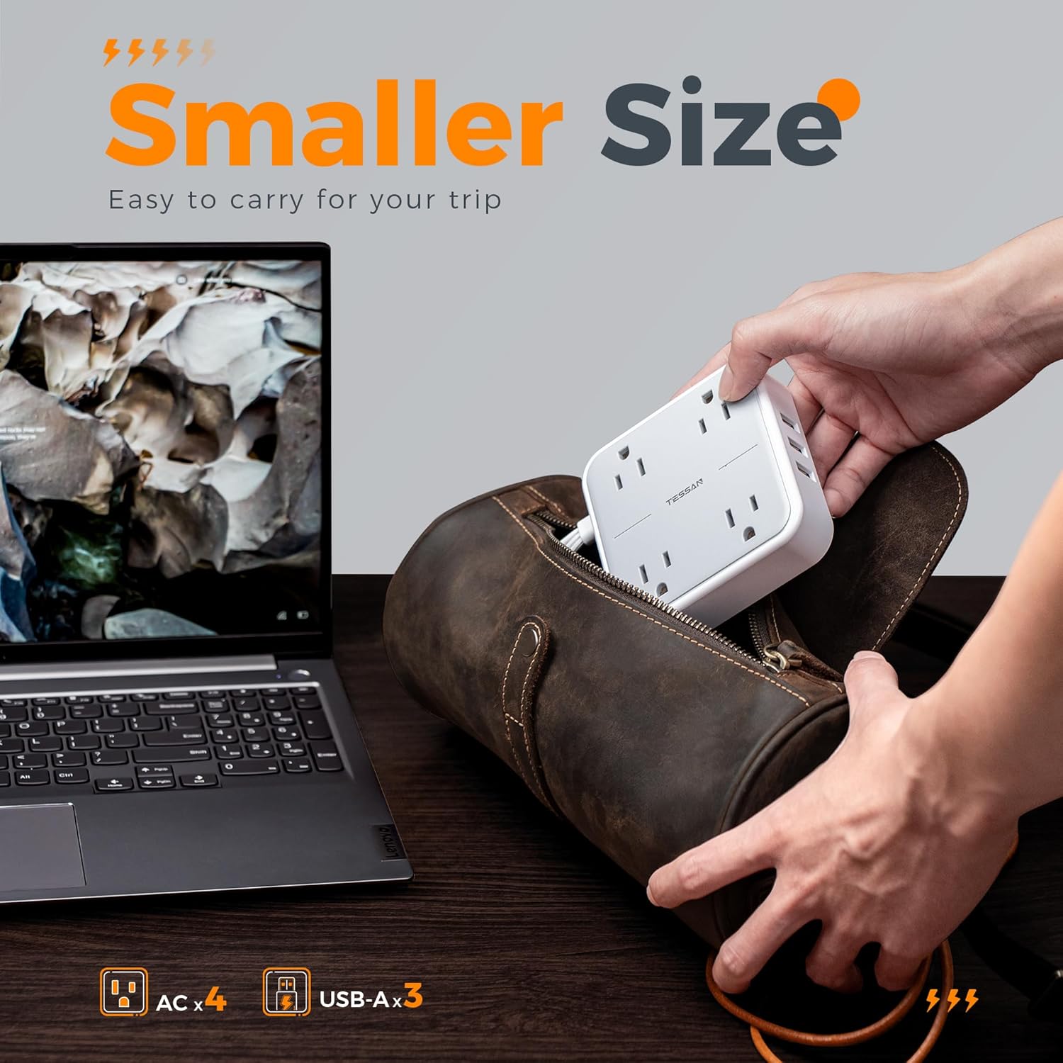 Flat Plug Surge Protector Power Strip, TESSAN 5 ft Extension Cord with 4 Outlets and 3 USB Ports, Indoor Desk Charging Station, Mountable Compact for Travel, Office, School, Dorm Room Essentials - Image 7