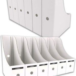 HUAPRINT Magazine File Holder(12 Pack,White)-Folder Holder,Desk File Organizer,Document Holder Box,Magazine Storage Box,With Labels