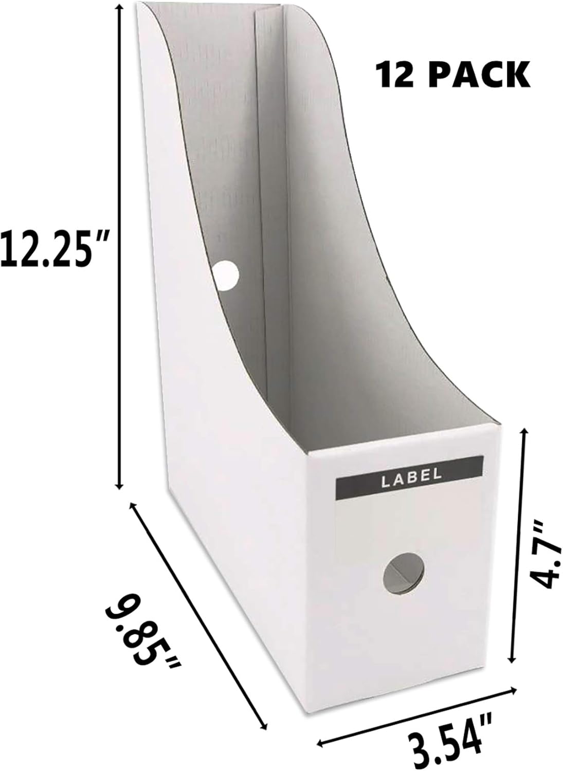 HUAPRINT Magazine File Holder(12 Pack,White)-Folder Holder,Desk File Organizer,Document Holder Box,Magazine Storage Box,With Labels - Image 2