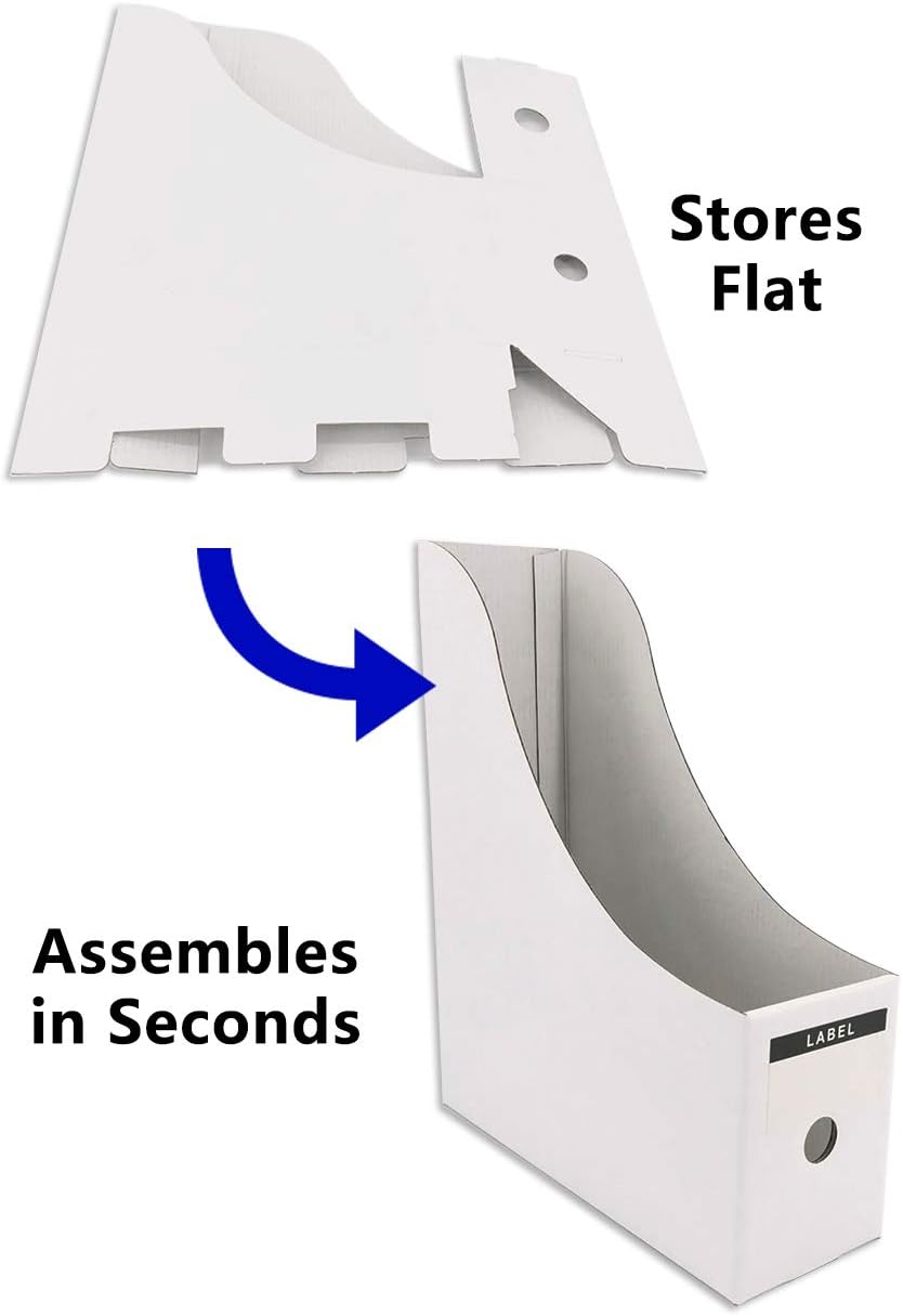 HUAPRINT Magazine File Holder(12 Pack,White)-Folder Holder,Desk File Organizer,Document Holder Box,Magazine Storage Box,With Labels - Image 3