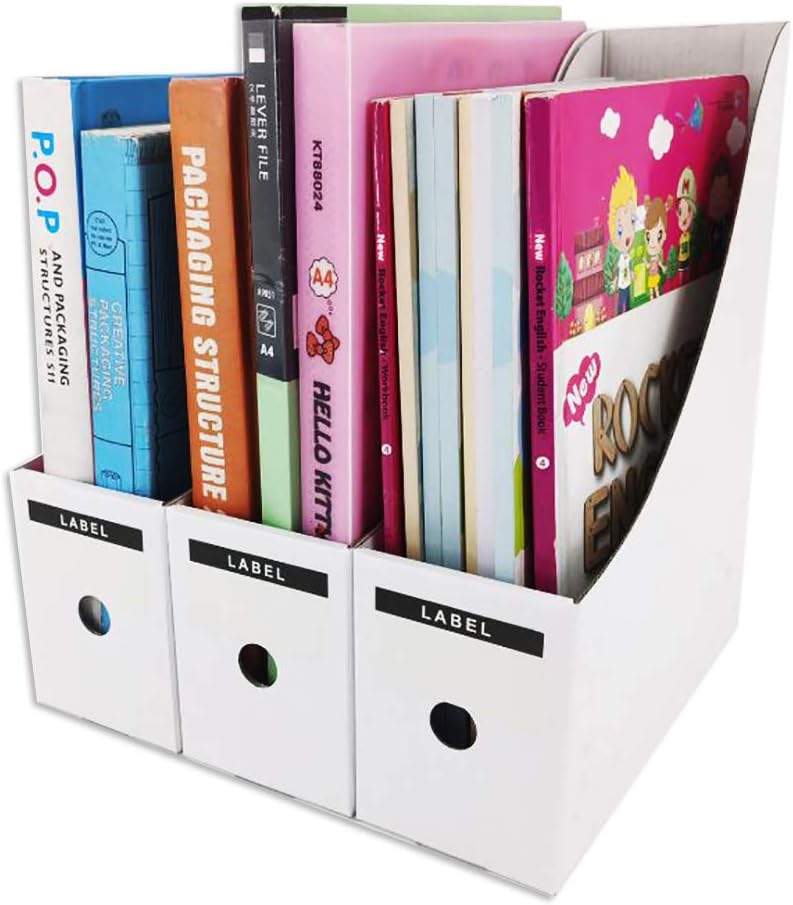HUAPRINT Magazine File Holder(12 Pack,White)-Folder Holder,Desk File Organizer,Document Holder Box,Magazine Storage Box,With Labels - Image 4