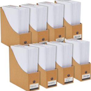 Juvale 8-Pack Kraft Paper Material Cardboard Magazine File Holder Boxes with Labels - Desk Organizer for Documents Storage