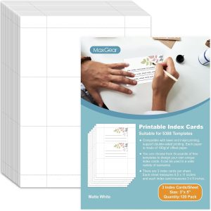 MaxGear Index Cards 120 Printable Index Cards, 3" x 5" Printable Blank Flash Cards Compatible with Laser & Inkjet Printer, Blank Note Cards, Double-sided Printing, White, 3 Cards/Sheet, 40 Sheets