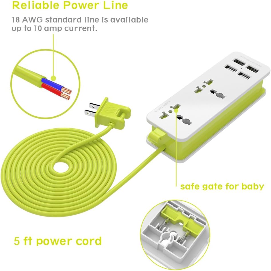 Outlet Travel Power Strip Surge Protector with 4 Smart USB Charging Ports (Total 5V 4.2A Output) and 5ft Cord,Multi-Port USB Wall Charger Desktop Hub Portable Travel Charger Charging Station - Image 5