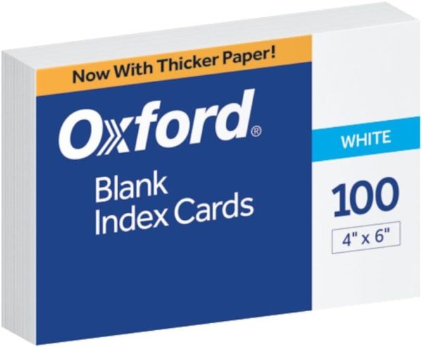 Oxford Blank Index Cards, 4" x 6", White, 100/Pack