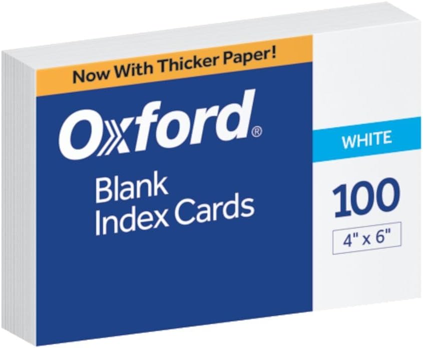 Oxford Blank Index Cards, 4" x 6", White, 100/Pack