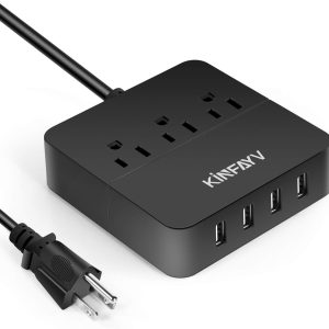 Power Strip with 4 USB Ports & 3 Outlets - Portable USB Strip Surge Protector Desktop Charging Station USB Power Cord with On/Off Switch & 5 Feet Cord for Travel, Hotel, Office