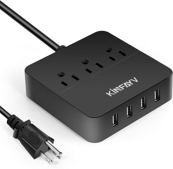 Power Strip with 4 USB Ports & 3 Outlets - Portable USB Strip Surge Protector Desktop Charging Station USB Power Cord with On/Off Switch & 5 Feet Cord for Travel, Hotel, Office