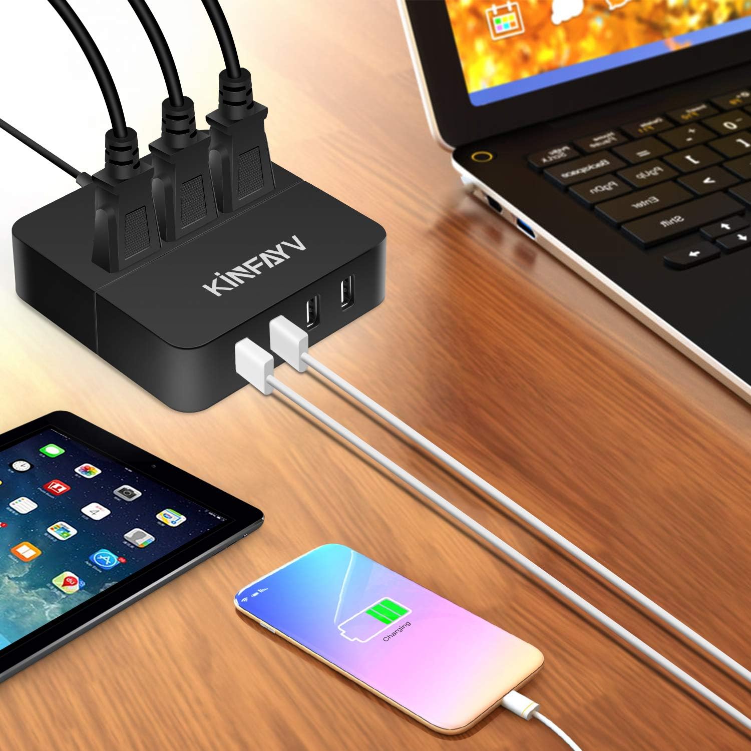 Power Strip with 4 USB Ports & 3 Outlets - Portable USB Strip Surge Protector Desktop Charging Station USB Power Cord with On/Off Switch & 5 Feet Cord for Travel, Hotel, Office - Image 2