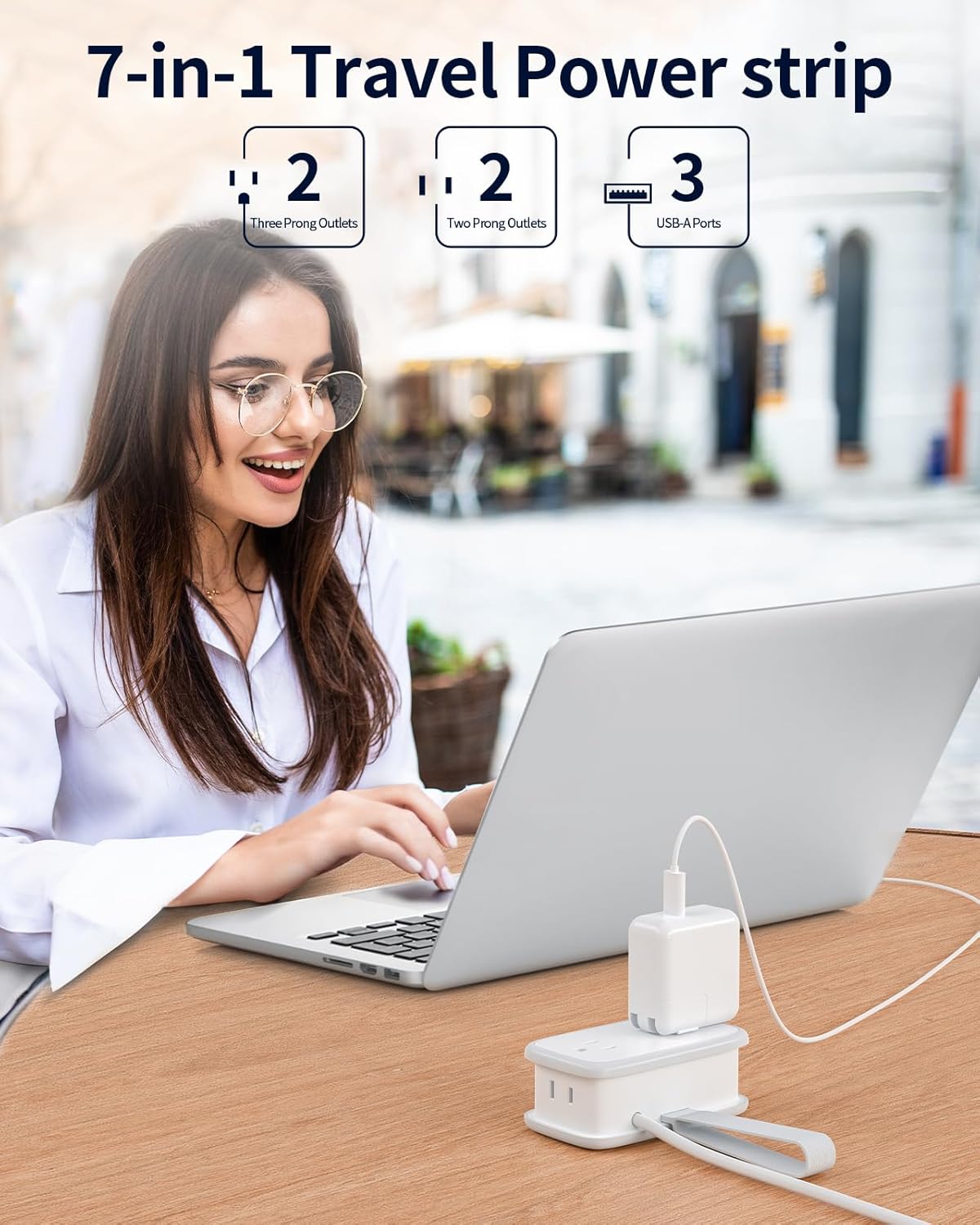 Travel Power Strip with USB Ports, NTONPOWER 4 Outlets 3 USB with 4FT Wrapped Short Extension Cord Flat Plug, USB Portable Desktop Charging Station, Compact for Hotel Travel Cruise Essentials, White - Image 2