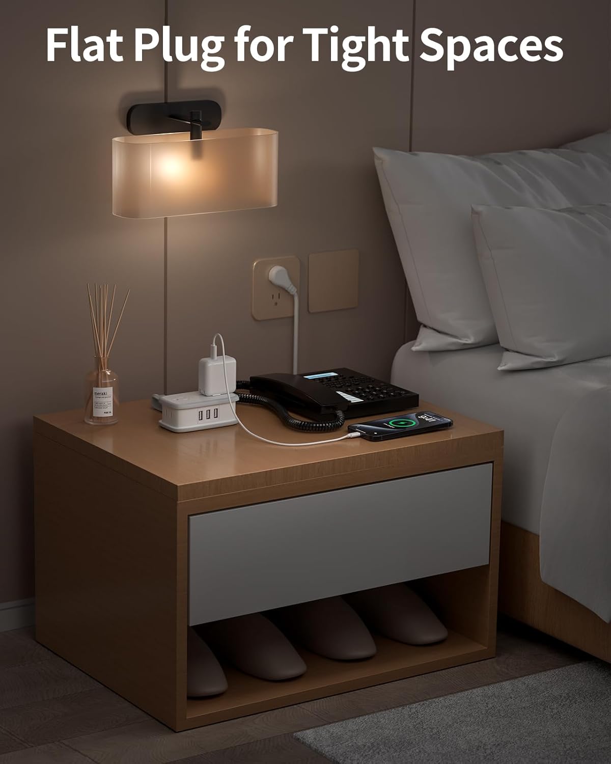 Travel Power Strip with USB Ports, NTONPOWER 4 Outlets 3 USB with 4FT Wrapped Short Extension Cord Flat Plug, USB Portable Desktop Charging Station, Compact for Hotel Travel Cruise Essentials, White - Image 4