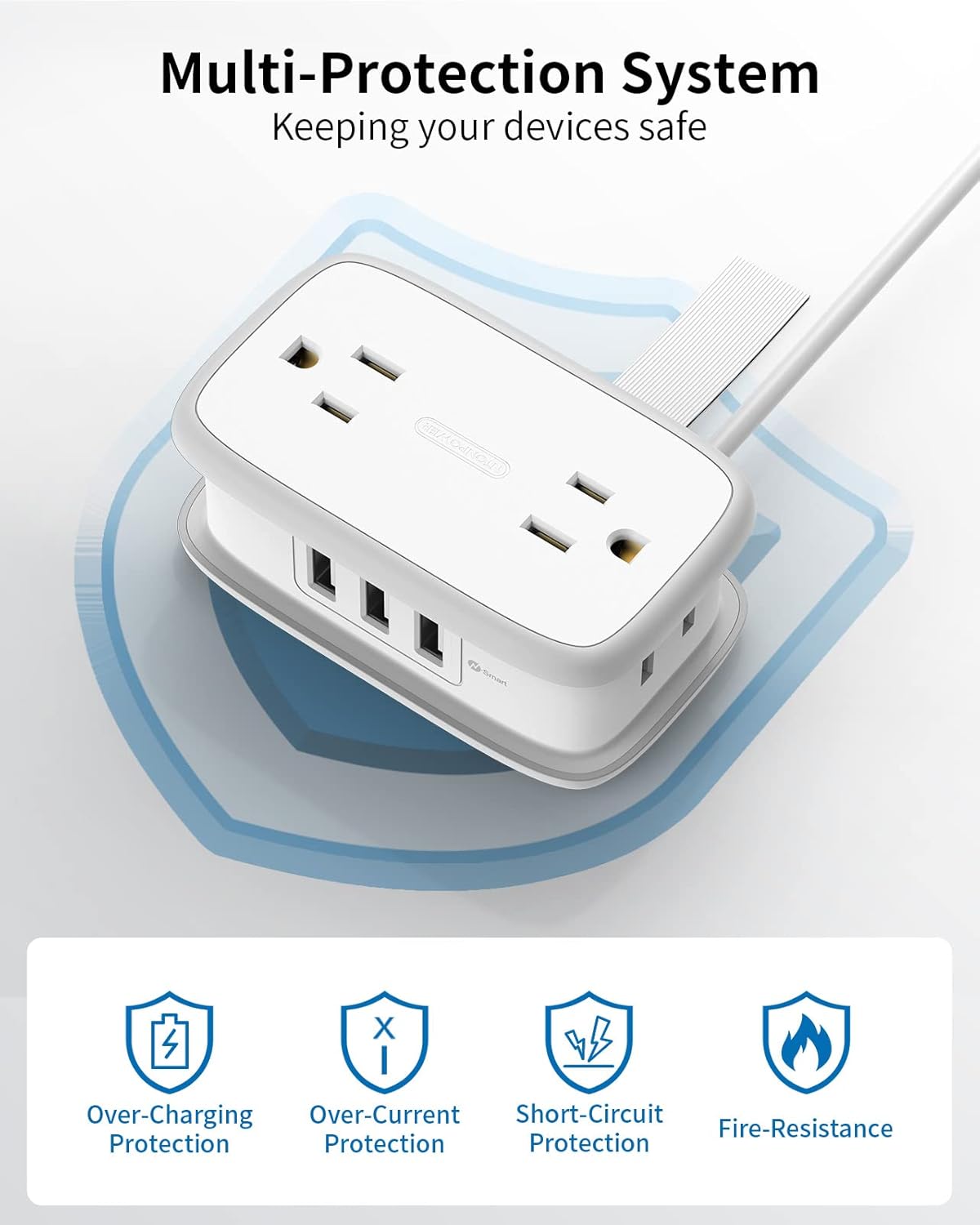 Travel Power Strip with USB Ports, NTONPOWER 4 Outlets 3 USB with 4FT Wrapped Short Extension Cord Flat Plug, USB Portable Desktop Charging Station, Compact for Hotel Travel Cruise Essentials, White - Image 7