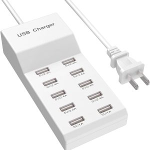 USB Wall Charger USB Charging Station for Multiple Devices USB Charger 10-Ports Power Hub Strip Smart Plug Charging Dock Charge Block Compatible with iPhone 15,iPod,Galaxy S Smart Phones
